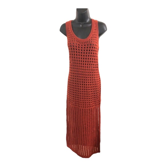 Terracotta Brown crochet look open weave sleeveless sweater‎ knit dress size M - Picture 1 of 16